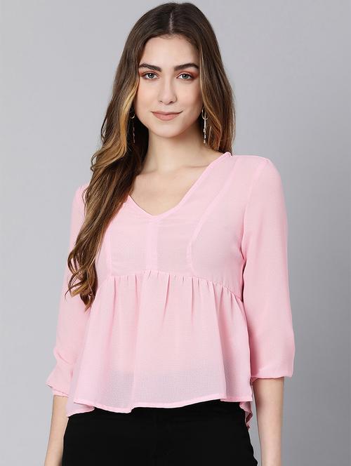 v-neck solid peplum top - 18354437 - Very Small Image - 1