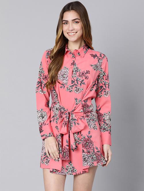 tie front floral shirt dress - 18354465 - Very Small Image - 1