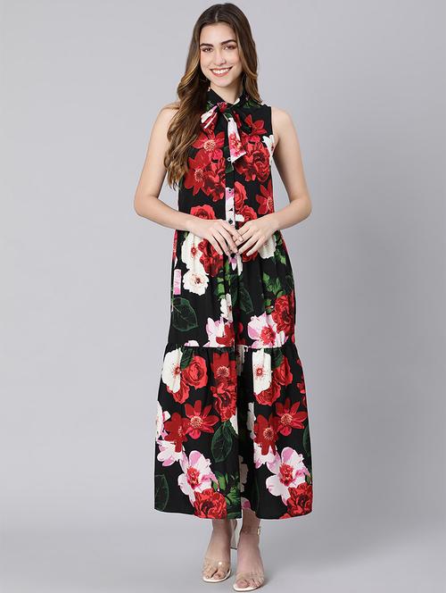tie up neck floral a-line dress - 18354480 - Very Small Image - 1