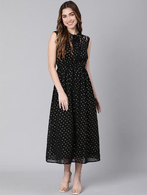 tie up neck polka dot flared dress - 18354482 - Very Small Image - 1