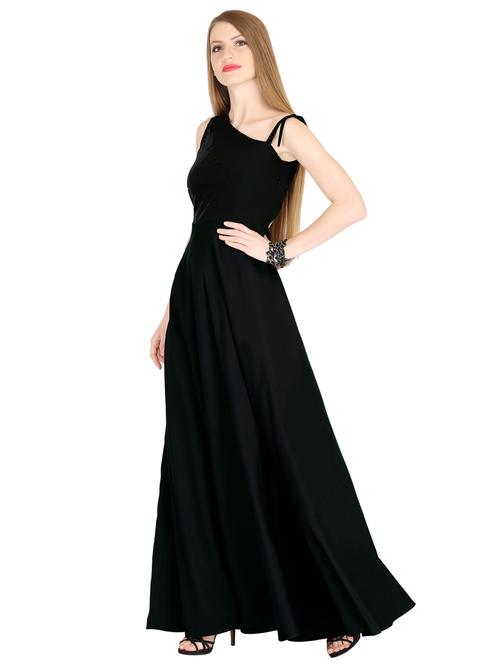 asymmetric neck solid fit & flare dress - 18354542 - Very Small Image - 1