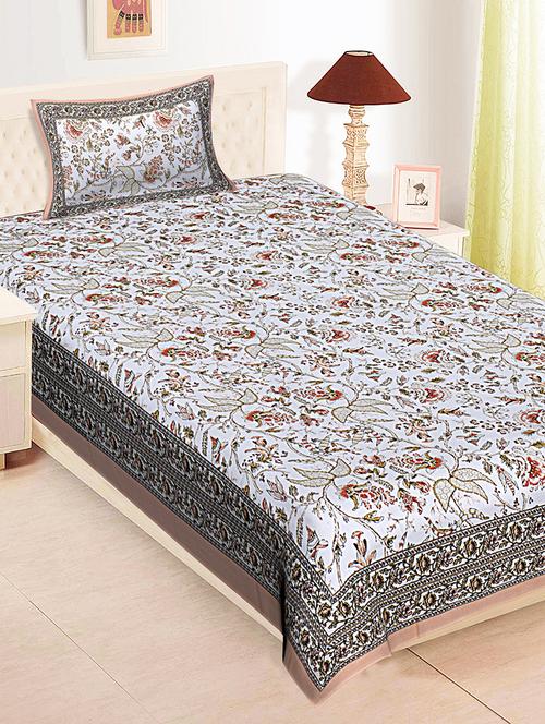 texstylehome pure cotton 280 tc jaipuri print single bedsheet with pillow cover - 18354888 - Very Small Image - 1