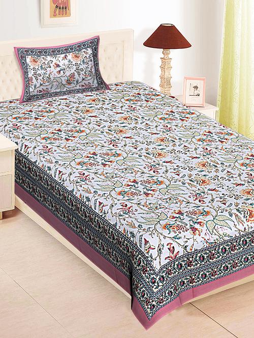 texstylehome pure cotton 280 tc jaipuri print single bedsheet with pillow cover - 18354890 - Very Small Image - 1