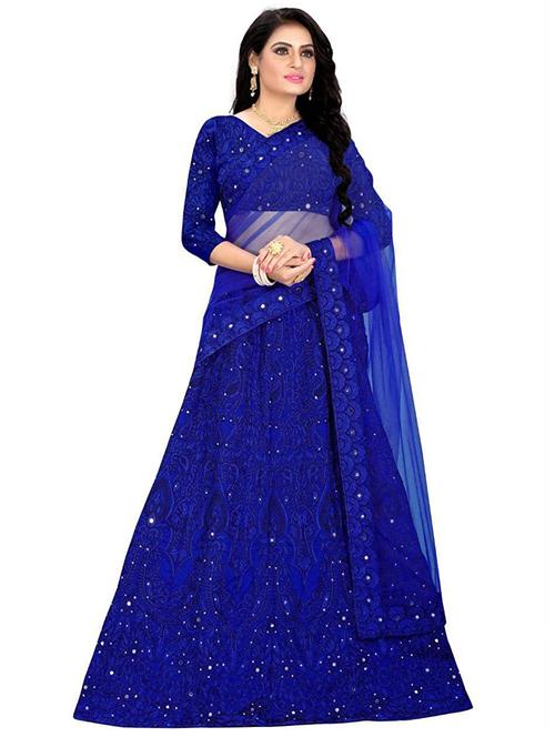 blue silk flared lehenga - 18355118 - Very Small Image - 1