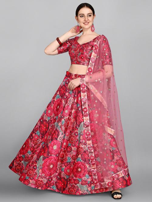red silk flared lehenga - 18355127 - Very Small Image - 1