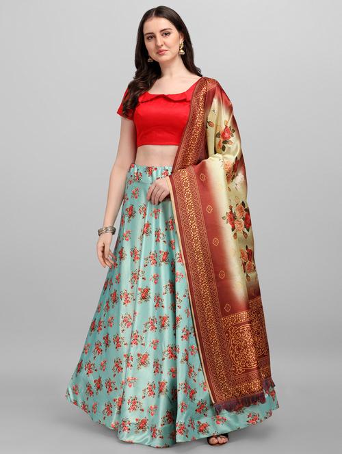 blue satin flared lehenga - 18355139 - Very Small Image - 1