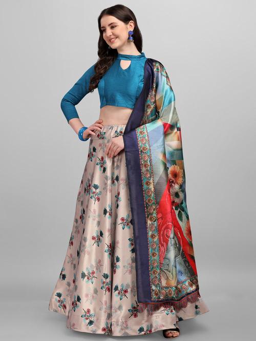 beige satin flared lehenga - 18355148 - Very Small Image - 1