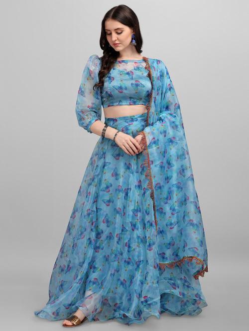 blue organza flared lehenga - 18355151 - Very Small Image - 1