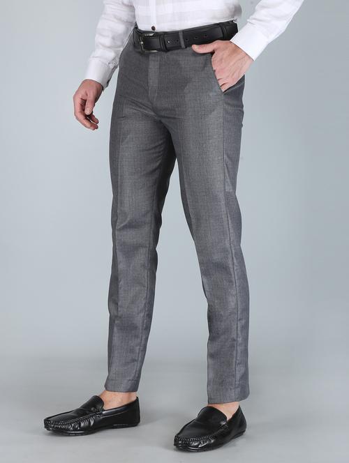 grey solid flat front trousers formal trouser - 18355236 - Very Small Image - 1