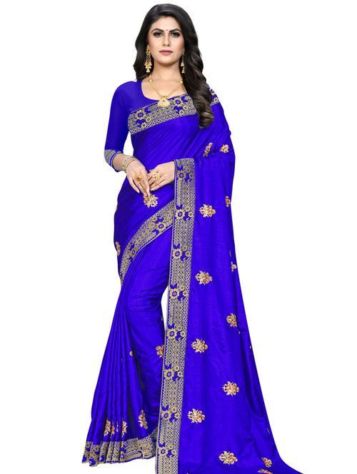 lace detailed embroidered saree with blouse - 18355289 - Very Small Image - 1