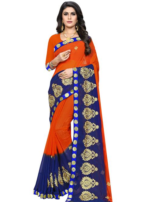 lace detailed embroidered saree with blouse - 18355438 - Very Small Image - 1