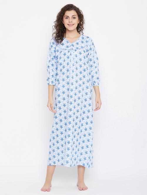 v-neck printed nighty - 18355532 - Very Small Image - 1