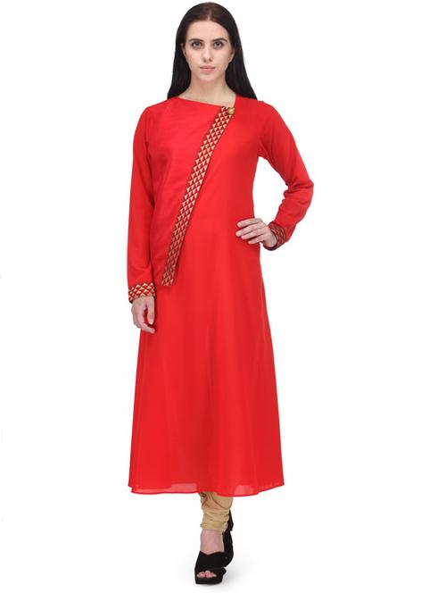 red solid anarkali kurta - 18355839 - Very Small Image - 1