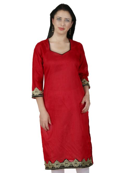 red solid straight kurta - 18355871 - Very Small Image - 1