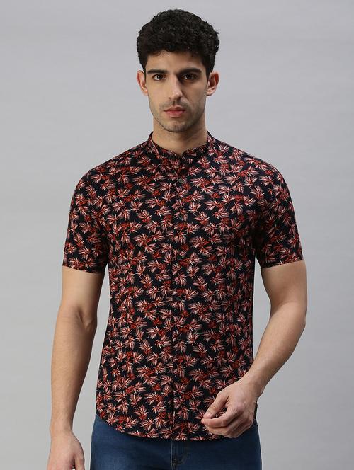 mens leaf print casual shirt - 18356081 - Very Small Image - 1