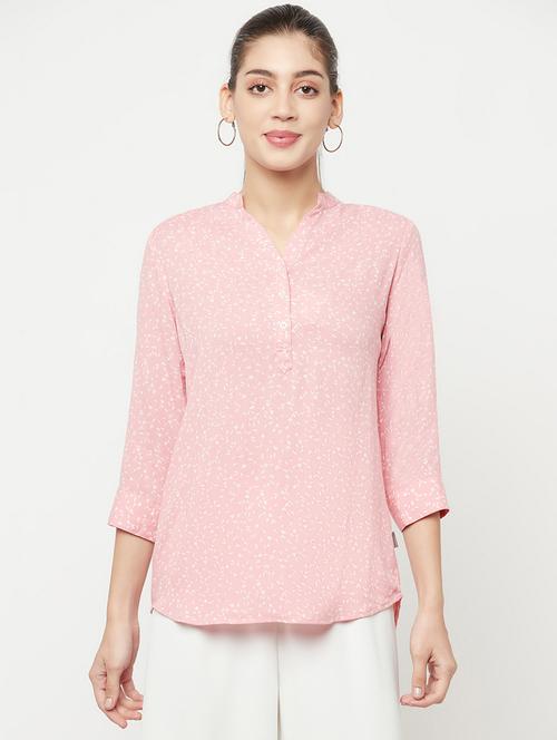mandarin neck printed top - 18356196 - Very Small Image - 1