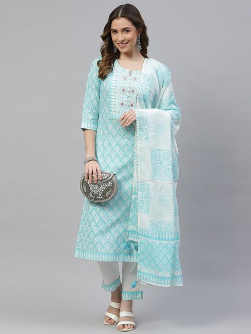 blue cotton suit set - 18356601 - Very Small Image - 1