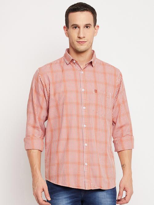 orange checkered casual shirt - 18356802 - Very Small Image - 1