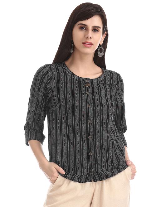 three quarter sleeved striped regular top - 18357411 - Very Small Image - 1