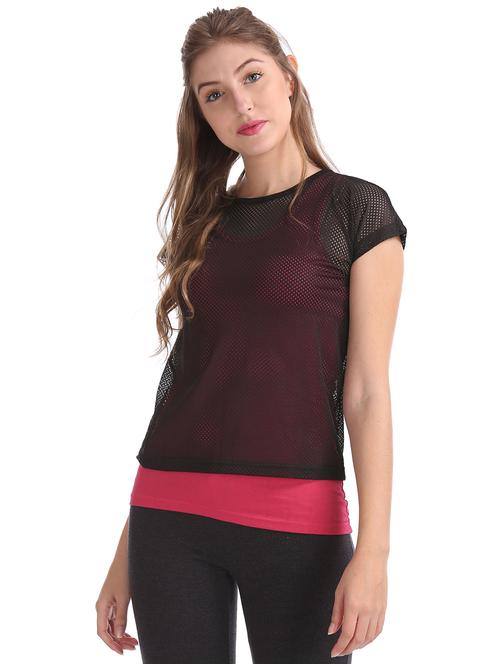 round neck mesh top - 18357415 - Very Small Image - 1