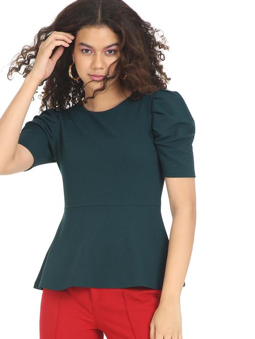 women's peplum round neck top - 18357549 - Very Small Image - 1