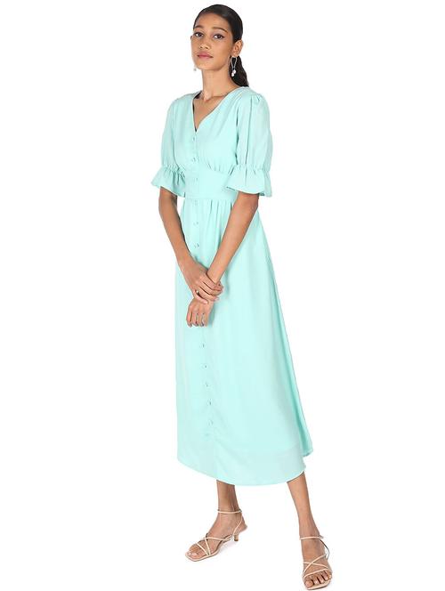 v-neck solid empire line dress - 18357808 - Very Small Image - 1