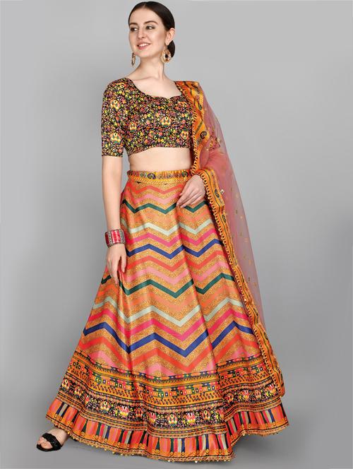 multi colored silk flared lehenga - 18358230 - Very Small Image - 1