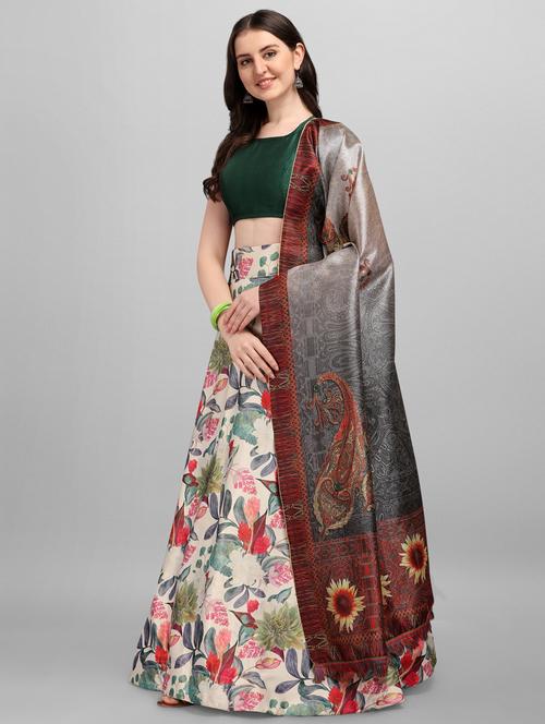 multi colored satin flared lehenga - 18358254 - Very Small Image - 1