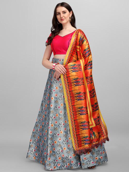 grey printed flared lehenga - 18358263 - Very Small Image - 1