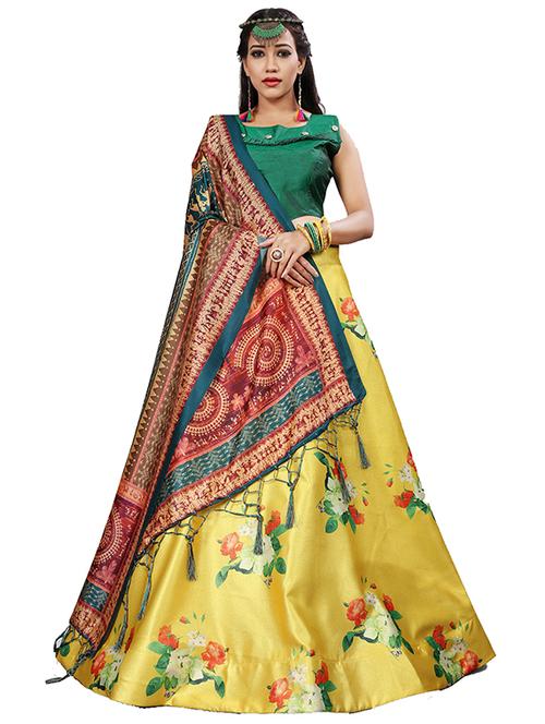 yellow silk flared lehenga - 18358279 - Very Small Image - 1