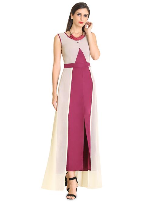 round neck color block a-line dress - 18358789 - Very Small Image - 1