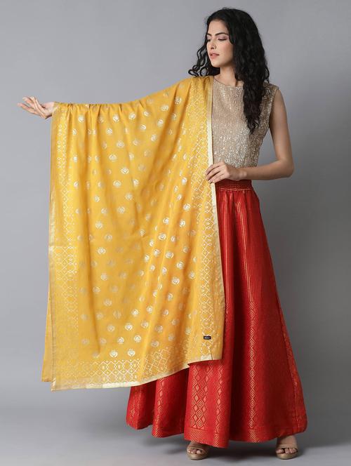 yellow printed cotton dupatta - 18359354 - Very Small Image - 1