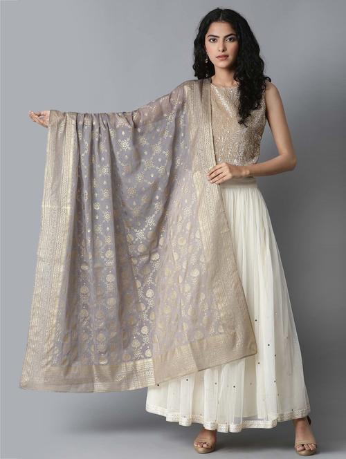 grey printed chiffon dupatta - 18359355 - Very Small Image - 1