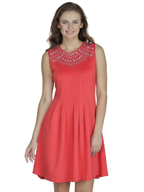 round neck embellished flared dress - 18359844 - Very Small Image - 1