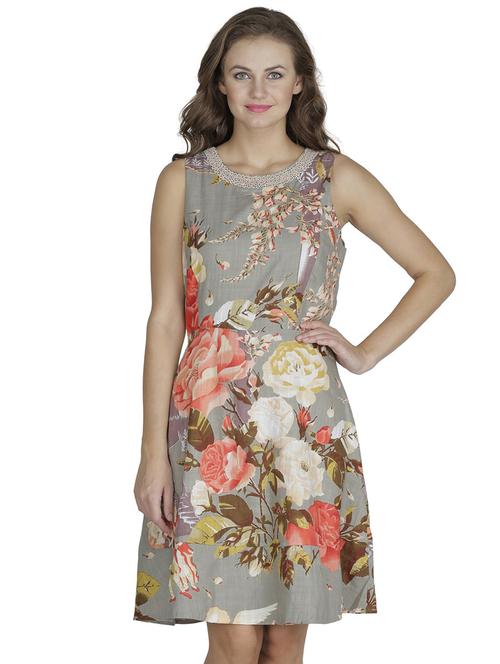 round neck printed a-line dress - 18359866 - Very Small Image - 1