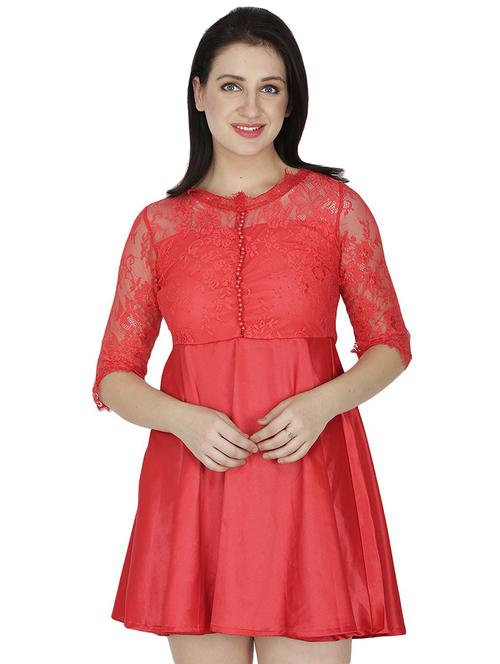 round neck self design a-line dress - 18359907 - Very Small Image - 1