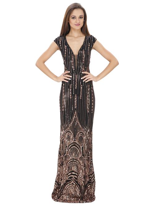 v-neck embellished gown - 18360011 - Very Small Image - 1