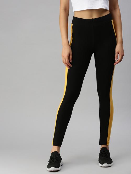 black color block ankle length active wear tights - 18360094 - Very Small Image - 1