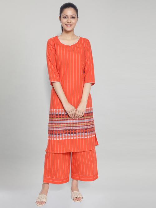 orange cotton kurta palazzo set - 18360106 - Very Small Image - 1