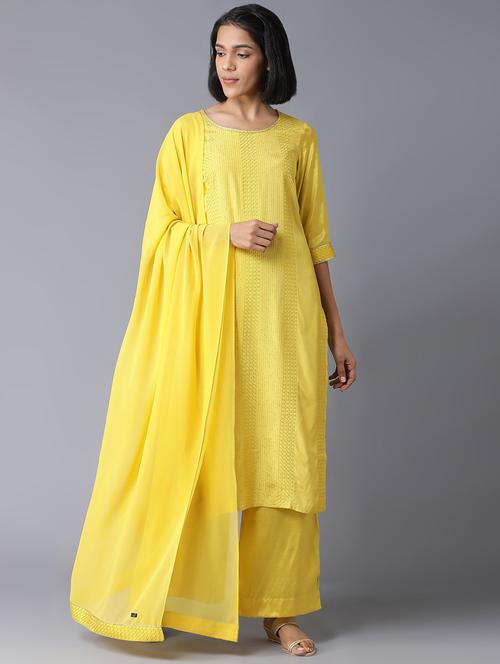yellow viscose kurta palazzo set - 18360118 - Very Small Image - 1