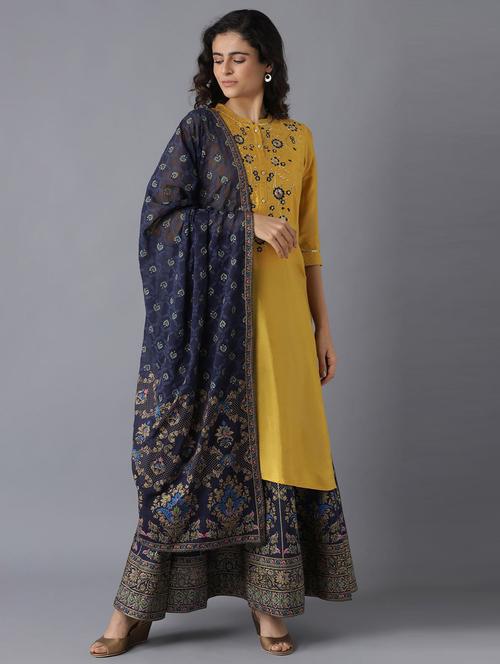 yellow viscose kurta skirt set - 18360119 - Very Small Image - 1
