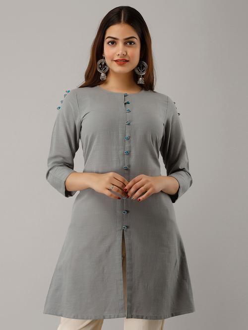 round neck solid a-line tunic - 18360211 - Very Small Image - 1