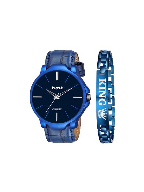 hymt hmty-5501 blue dial + blue leather strap + king bracelet (combo of watch + bracelet) - 18361810 - Very Small Image - 1