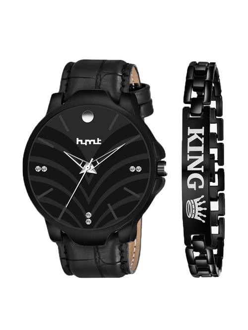 hymt hmty-5503 black dial + black leather strap + king bracelet (combo of watch + bracelet) - 18361815 - Very Small Image - 1