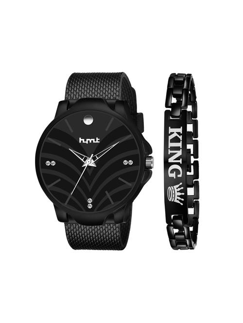 hymt hmty-5504 black dial + black silicone strap + king bracelet (combo of watch + bracelet) - 18361816 - Very Small Image - 1