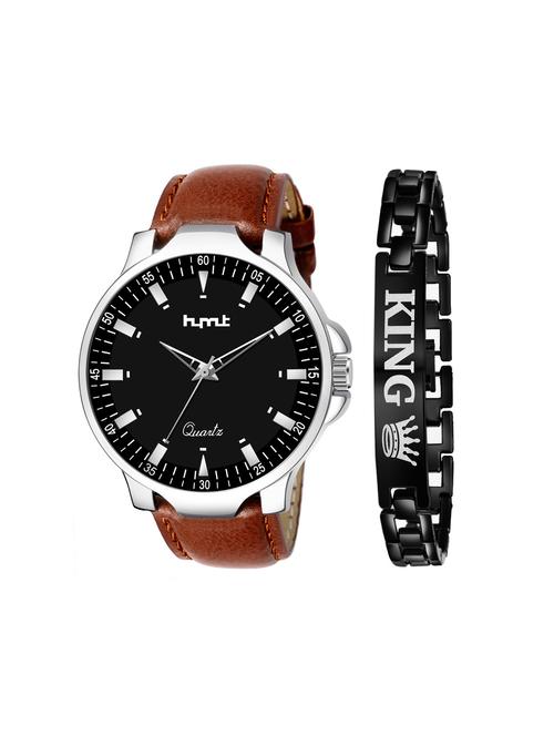 hymt hmty-5506 black dial + brown leather strap + king bracelet (combo of watch + bracelet) - 18361962 - Very Small Image - 1