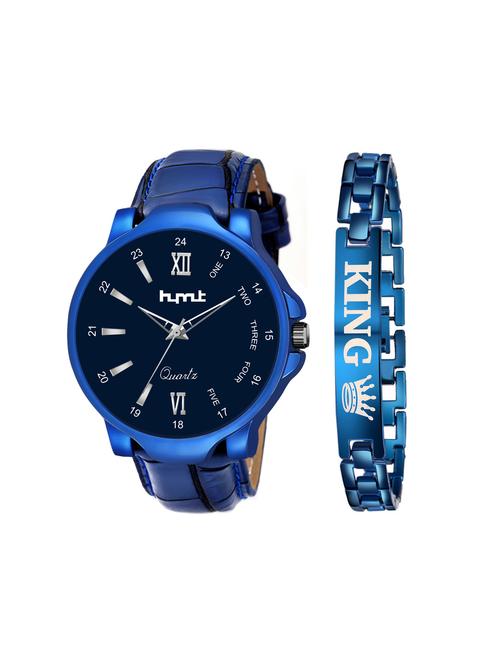 hymt hmty-5508 blue dial + blue leather strap + king bracelet (combo of watch + bracelet) - 18361964 - Very Small Image - 1