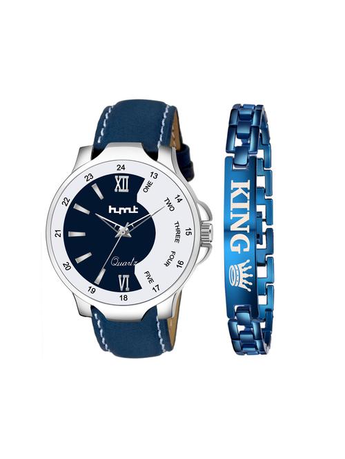 hymt hmty-5510 blue dial + blue leather strap + king bracelet (combo of watch + bracelet) - 18361970 - Very Small Image - 1