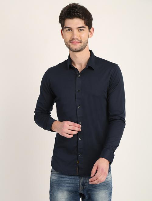 navy blue solid casual shirt - 18362160 - Very Small Image - 1