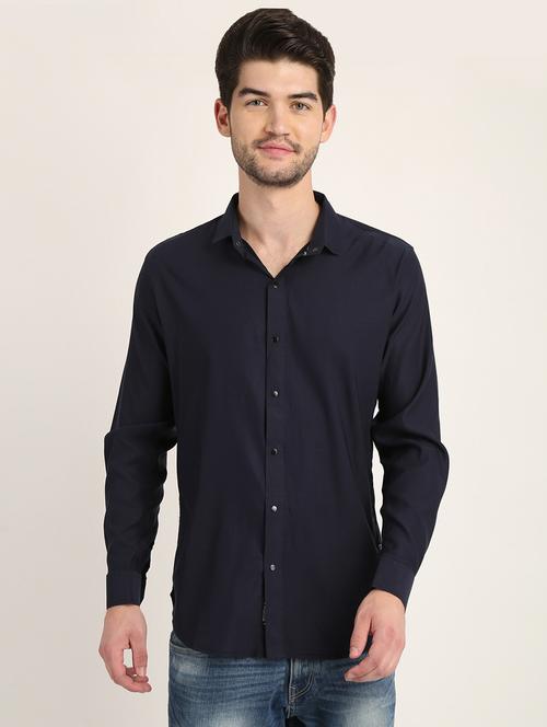 navy blue solid casual shirt - 18362162 - Very Small Image - 1